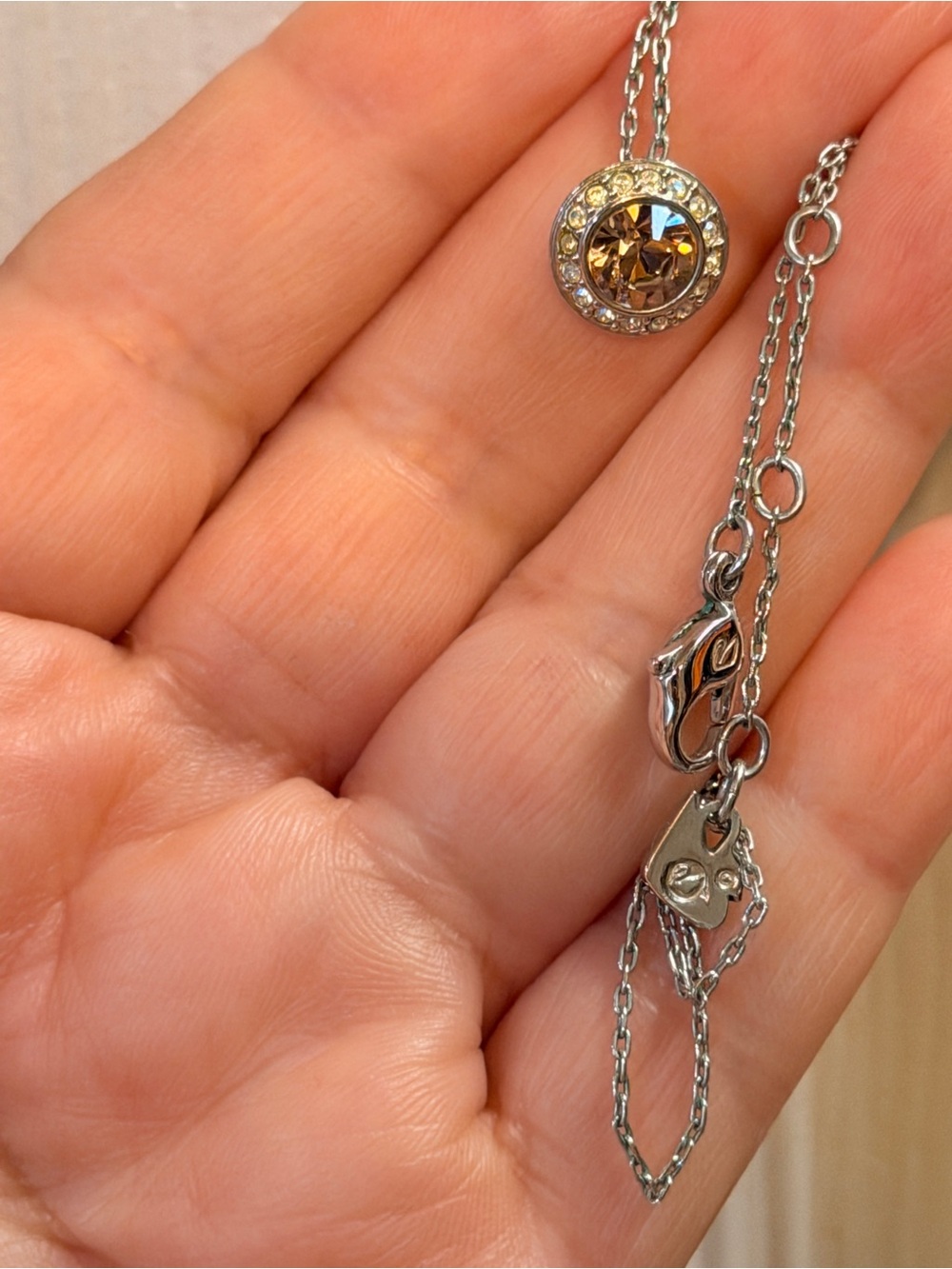 Swarovski Sterling Silver Necklace with Champagne Crystal Pendant and earrings